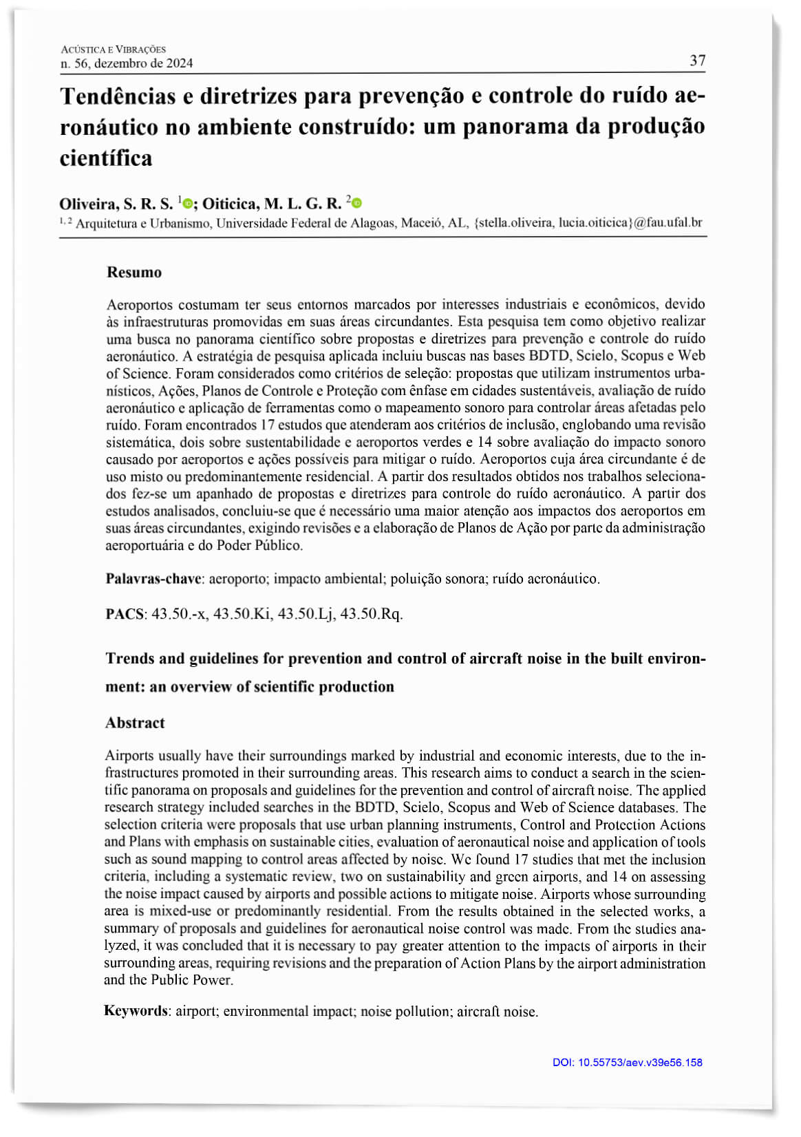 Tendências e diretrizes para prevenção e controle do ruído aeronáutico no ambiente construído: um panorama da produção científica