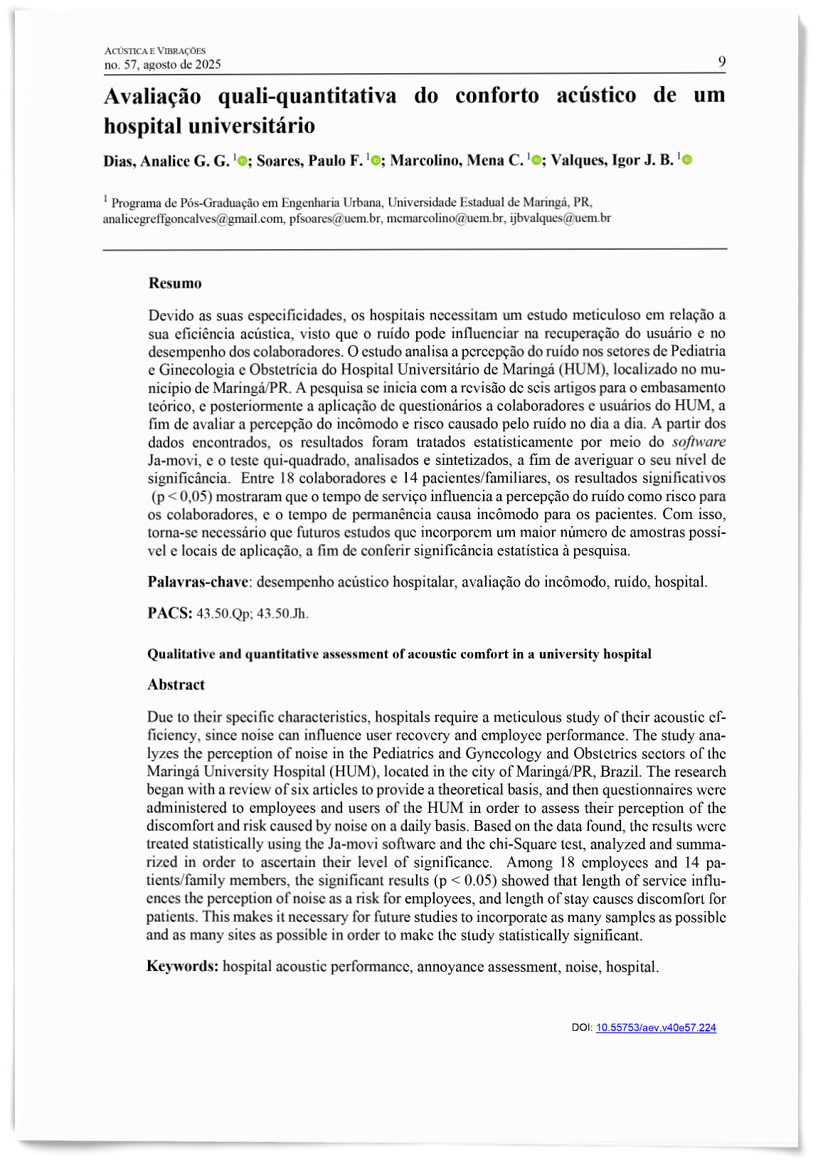 Avaliação quali-quantitativa do conforto acústico de um  hospital universitário