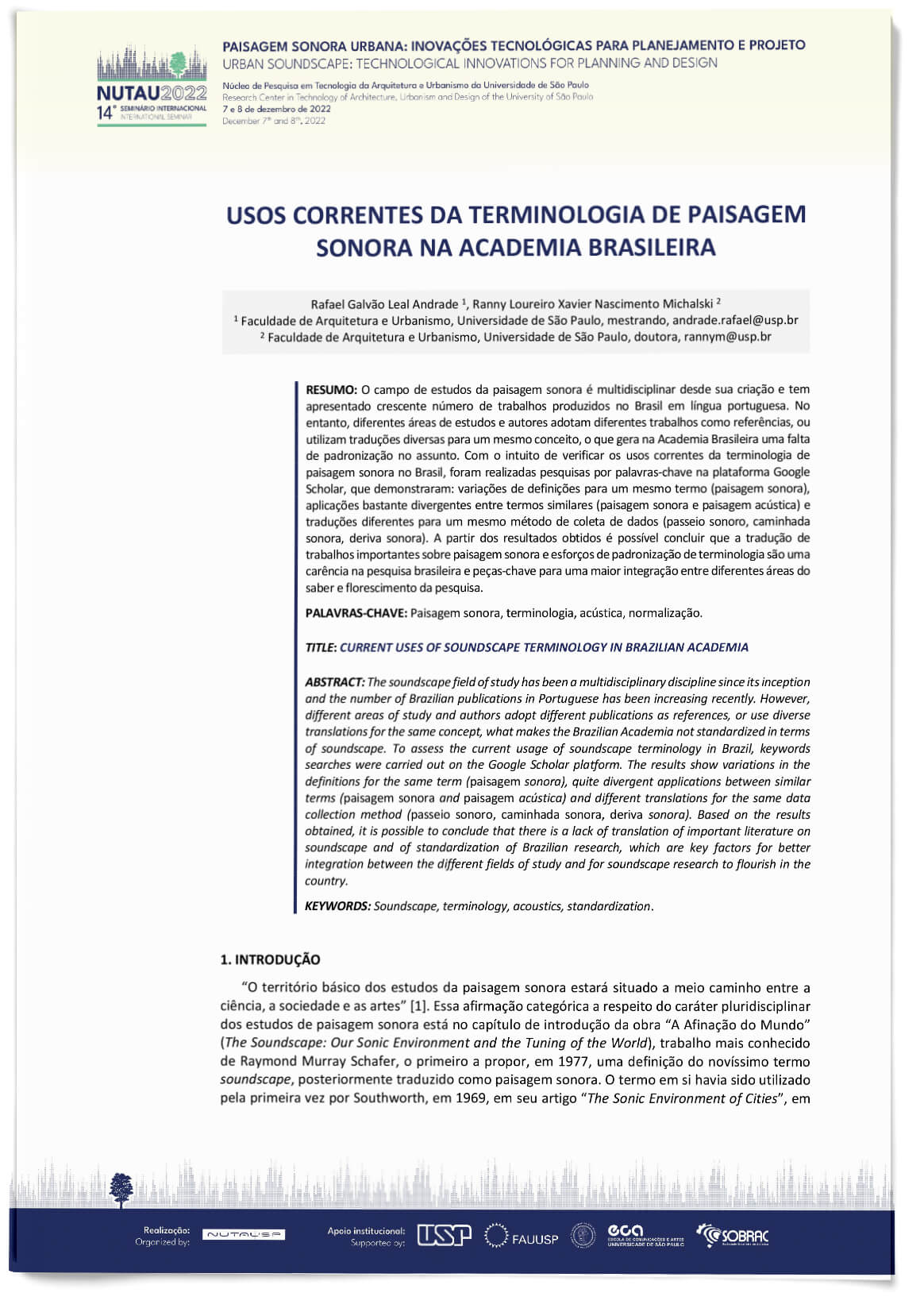 Usos correntes da terminologia de paisagem sonora na Academia Brasileira