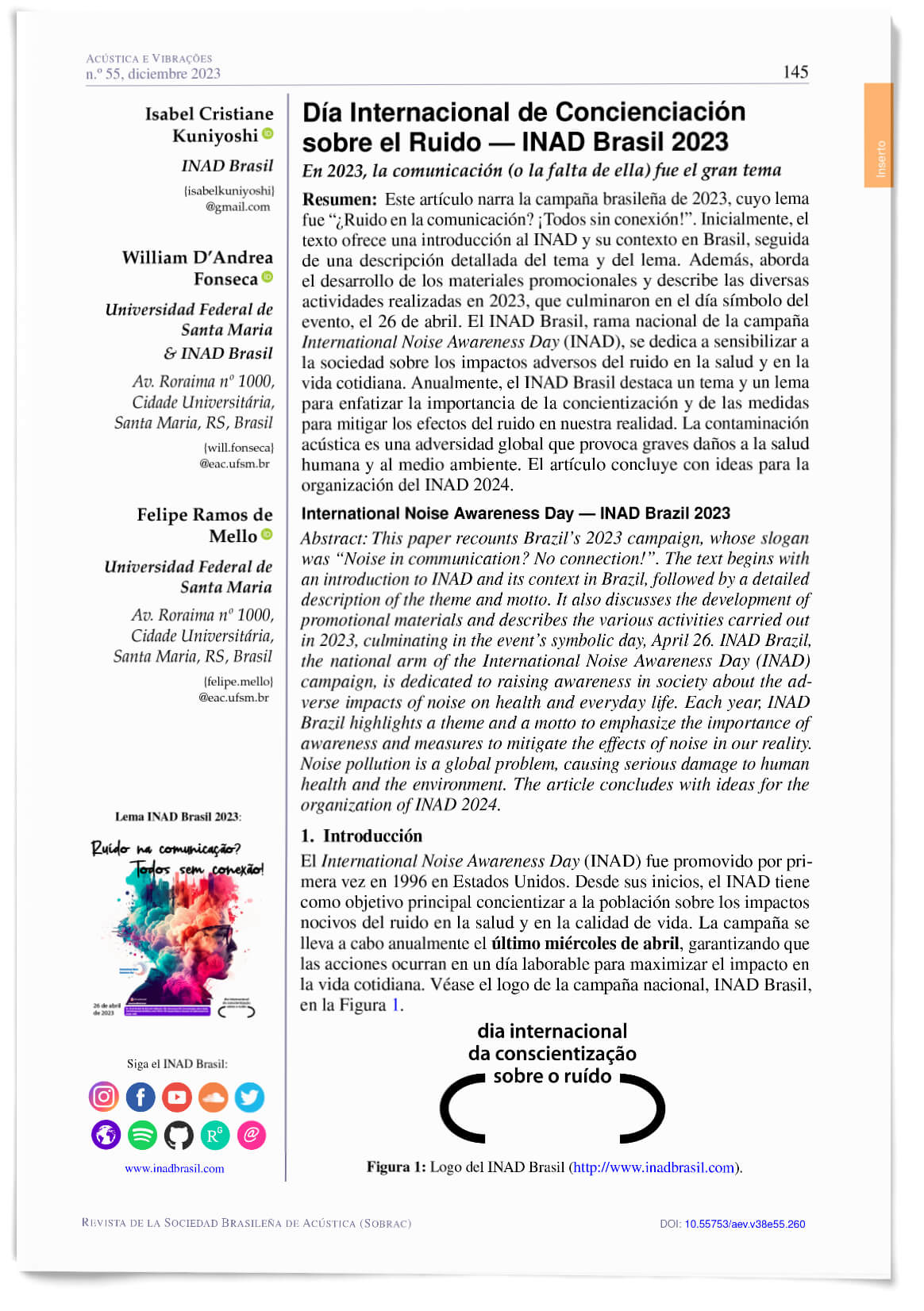 Día Internacional de Concienciación sobre el Ruido - INAD Brasil 2023