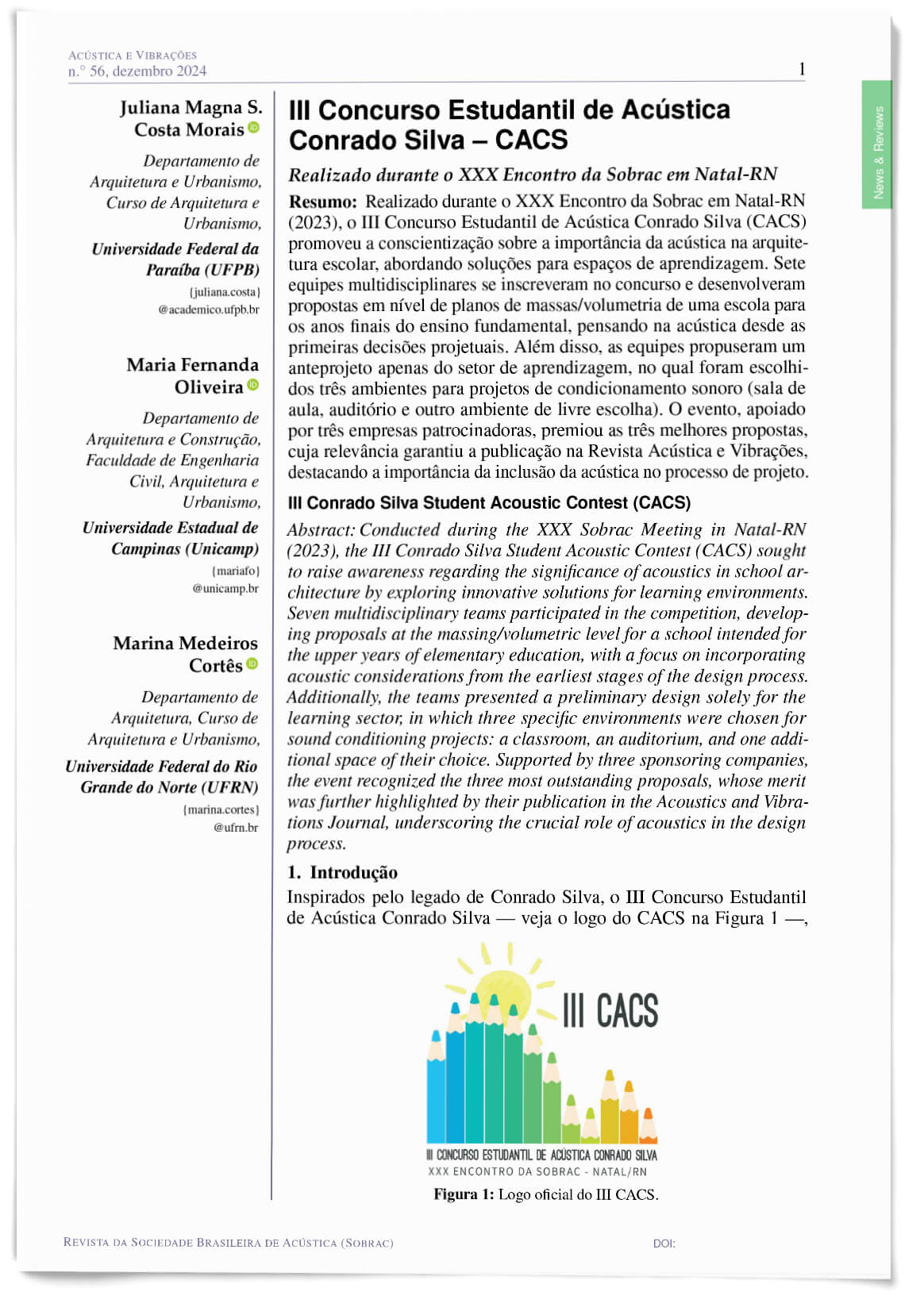 III Concurso Estudantil de Acústica Conrado Silva – CACS