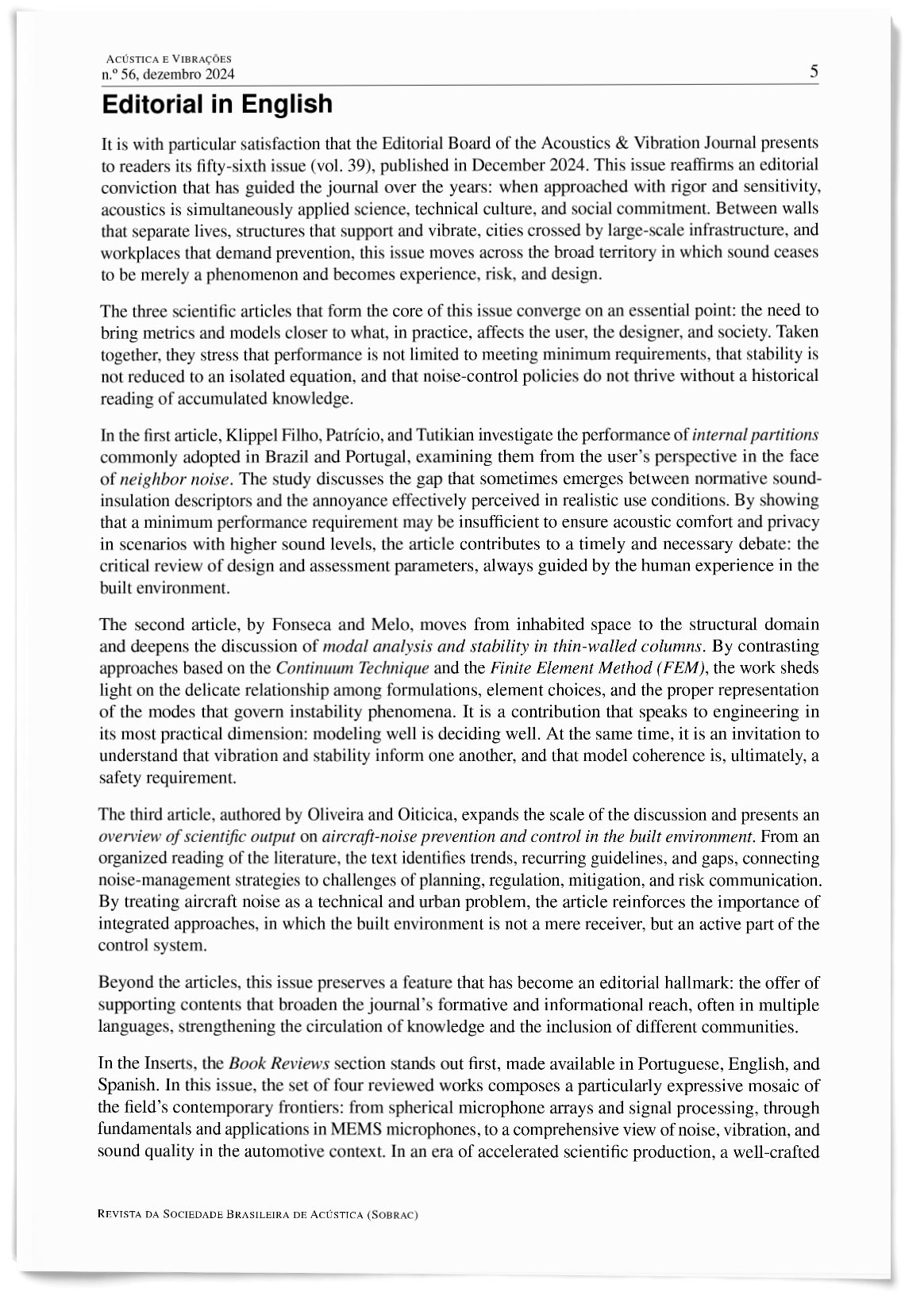 Editorial — Acoustics & Vibration Journal nº 56