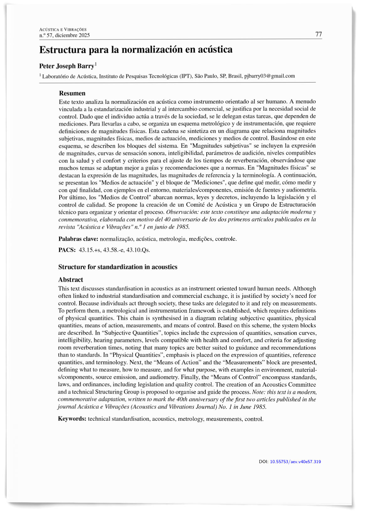 Estructura para la normalización en acústica