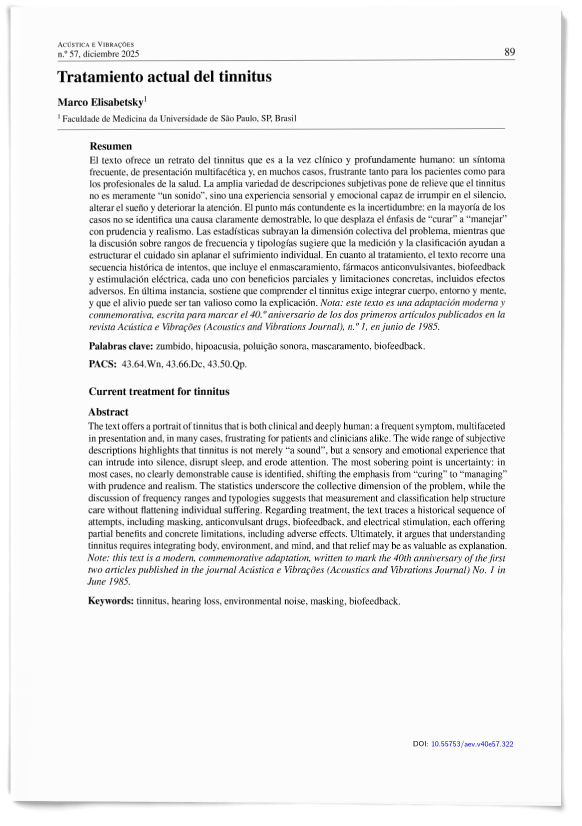 Tratamiento actual del tinnitus