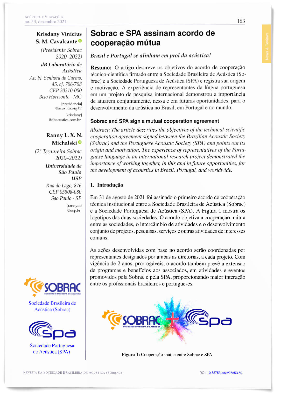 Capa - Sobrac e SPA assinam acordo de cooperação mútua